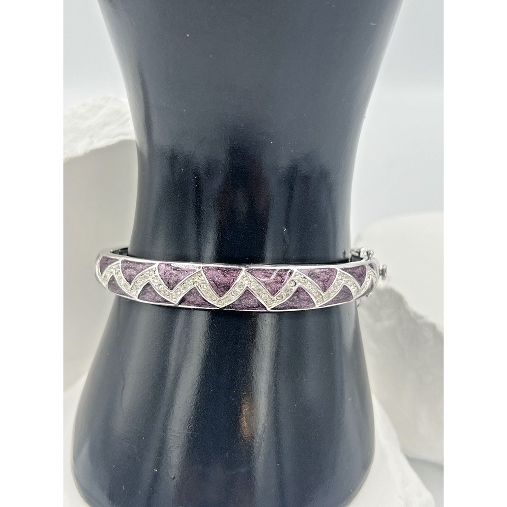 Lauren G Adams Bracelet Silver Toned Purple Enamel & Crystal Hinged Bangle NWT - Picture 4 of 9